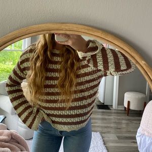 Mango metallic stripe crochet sweater